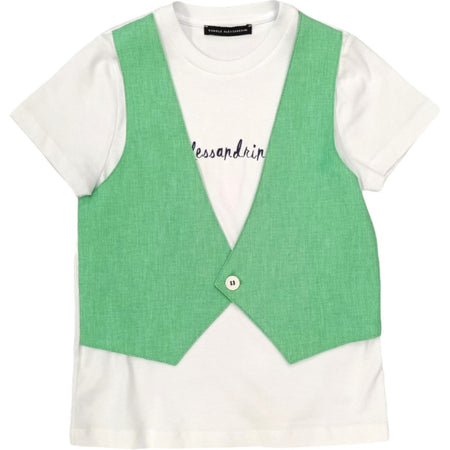 Daniele Alessandrini - T-shirt Bianca Con Gilet Verde 1296M00073 da bambino