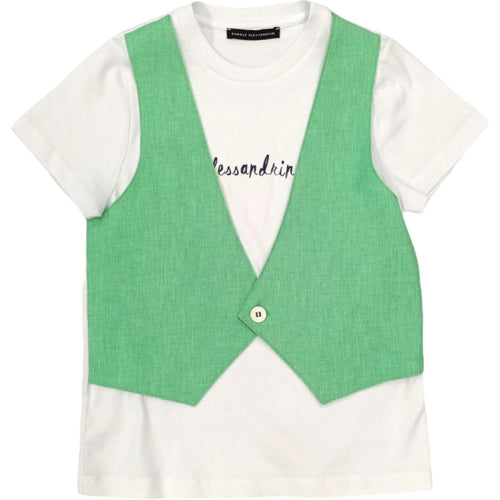 Daniele Alessandrini - T-shirt Bianca Con Gilet Verde 1296M00073 da bambino