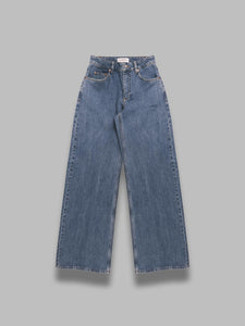 MARINE SERRE moon laser blue wash denim high waist flare jeans da donna