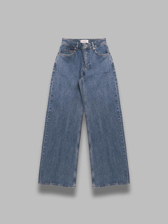 MARINE SERRE moon laser blue wash denim high waist flare jeans da donna