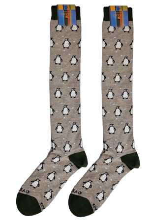Calze Lunghe Uomo Gallo - Fantasia Pinguini colore biscotto/panna - Made in Italy