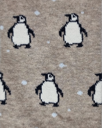 Calze Lunghe Uomo Gallo - Fantasia Pinguini colore biscotto/panna - Made in Italy