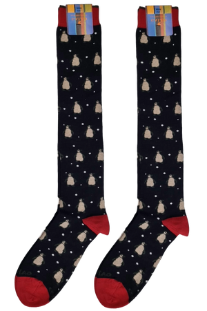 Calze Lunghe Uomo Gallo - Fantasia Pinguini Blu/Beige - Made in Italy