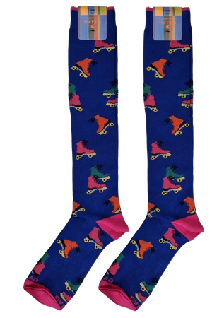 Calze Lunghe Uomo Gallo - Fantasia Pattini a rotelle - Blu cobalto/fucsia