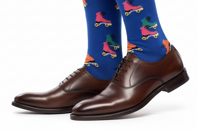 Calze Lunghe Uomo Gallo - Fantasia Pattini a rotelle - Blu cobalto/fucsia
