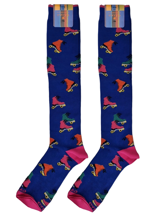 Calze Lunghe Uomo Gallo - Fantasia Pattini a rotelle - Blu cobalto/fucsia