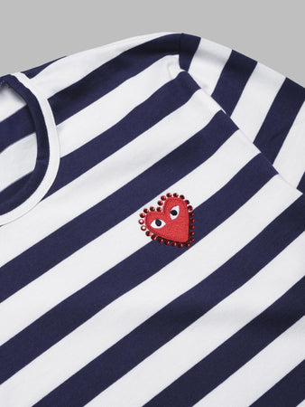 COMME DES GARCONS PLAY t-shirt stripe emblem x rhinestone da uomo