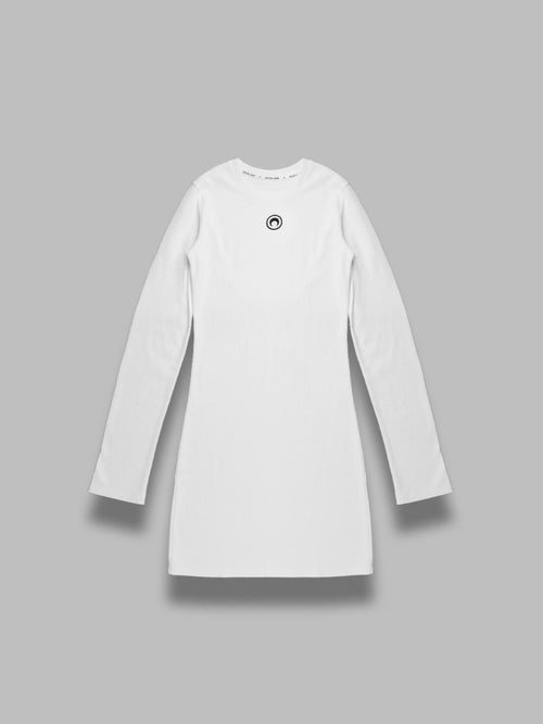 MARINE SERRE moon logo ribbed jersey ls mini dress da donna
