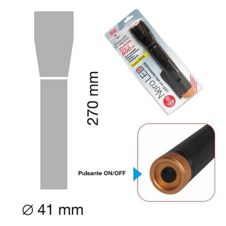 Torcia in metallo a batteria da campeggio e nautica 20 Watt distanza 600 mt
