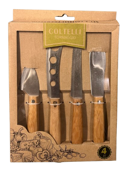 MASTER CASA - SET 4 COLTELLI LAMA ACCIAIO MANICO IN BAMBOO