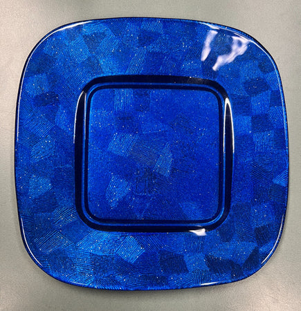PIATTO PIANO FRUTTA IN VETRO COLORATO BLU 21X21 CM