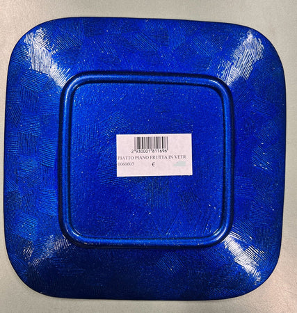 PIATTO PIANO FRUTTA IN VETRO COLORATO BLU 21X21 CM