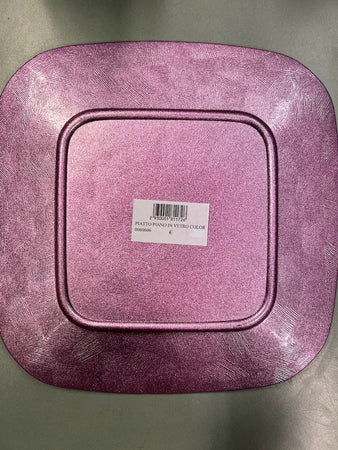 PIATTO PIANO IN VETRO COLORATO ROSA 26X26 CM