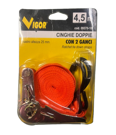 VIGOR - CINGHIE DOPPIE CON 2 GANCI 25MM x 4,5 MT