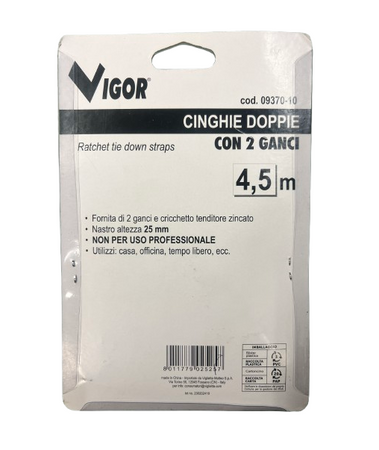 VIGOR - CINGHIE DOPPIE CON 2 GANCI 25MM x 4,5 MT