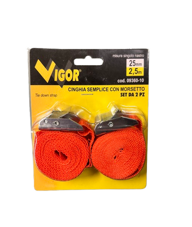 VIGOR - SET 2 CINGHIA SEMPLICE CON MORSETTO 25MM x 2,5 MT