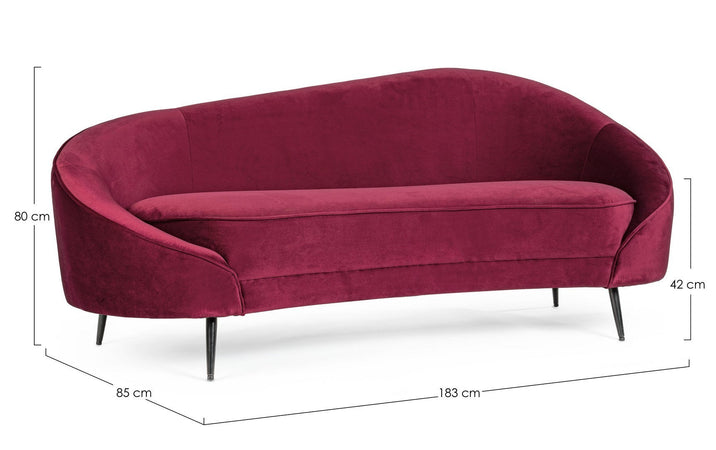 Divano in velluto Blu 2 posti "Seraphin" conchiglia con piedi neri 183 cm