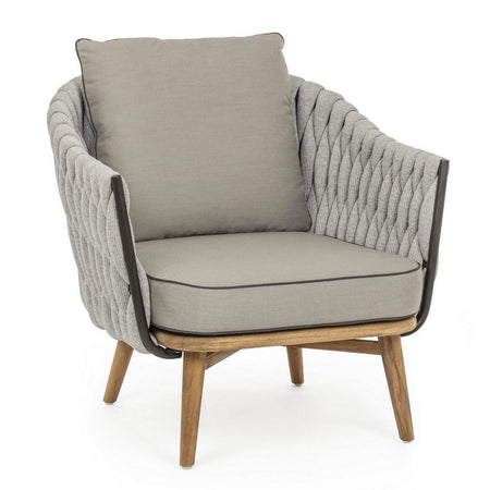 Poltrona "Xenia" con cuscini, struttura in alluminio verniciato, gambe in legno per esterno