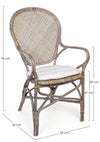 Sedia Edelina con rattan, per arredo interno con braccioli, 55 x 62 x h 96 cm