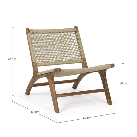 Poltrona "Adelita" con struttura in legno di teak, intreccio in fibra sintetica per esterno