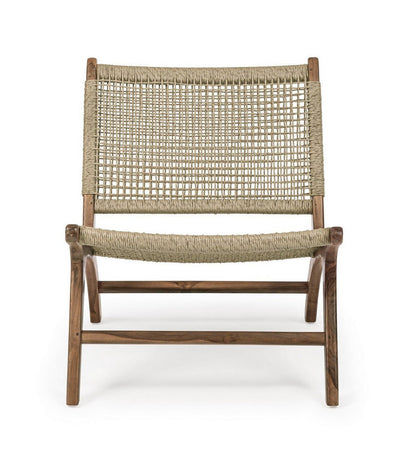 Poltrona "Adelita" con struttura in legno di teak, intreccio in fibra sintetica per esterno
