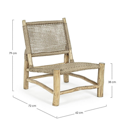 Poltrona "Lampok" con struttura in legno di teak, schienale con intreccio in fibra sintetica, per esterno