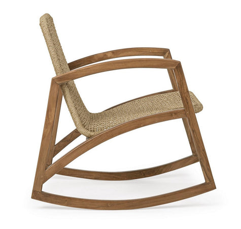 Poltrona "Adelita" con struttura in legno di teak, intreccio in fibra sintetica per esterno