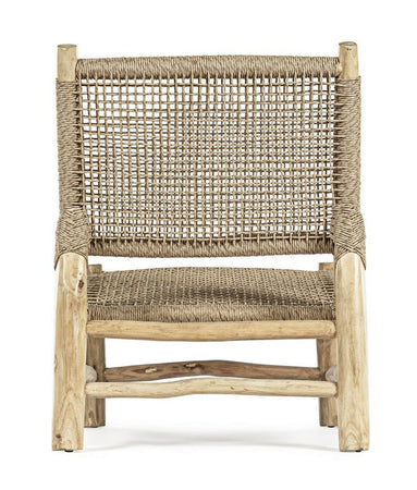 Poltrona "Lampok" con struttura in legno di teak, schienale con intreccio in fibra sintetica, per esterno