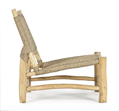 Poltrona "Lampok" con struttura in legno di teak, schienale con intreccio in fibra sintetica, per esterno