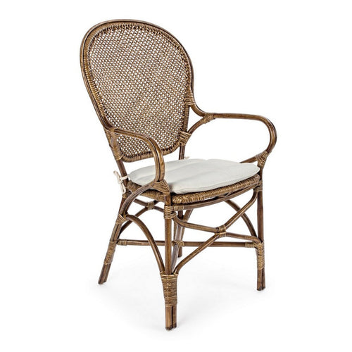 Sedia Edelina con rattan, per arredo interno con braccioli, 55 x 62 x h 96 cm