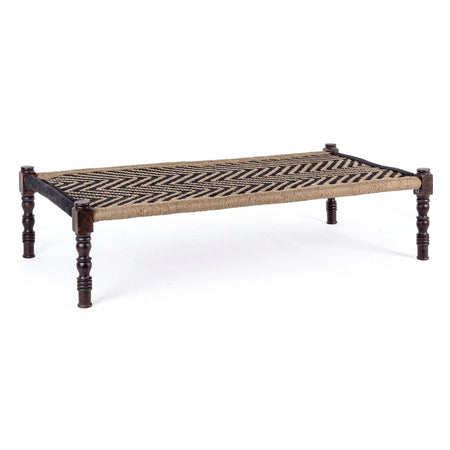 Panca "Khat Tamil" per interno, con Struttura In Legno Sheesham E Seduta In Corde Di Cotone, da 176x86x46h cm
