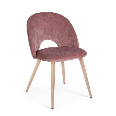 Sedia "Linzey" con gambe in acciaio verniciate effetto legno naturale, per arredo interno 53 x 60 x h 82 cm