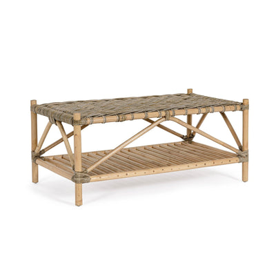 Tavolino Tarifa con due ripiani, struttura in rattan, intreccio in kubu da 96 x 56 cm