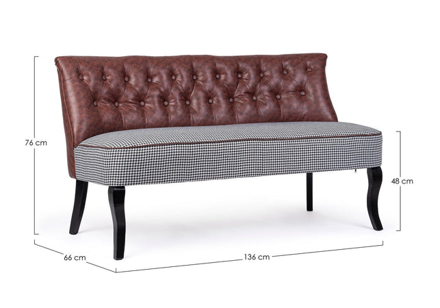 Divano 2 Posti "Batilda" per interno, Struttura In Legno Di Pino E Compensato, Gambe In Legno Di Pino,  136 x 66 x 76 h cm