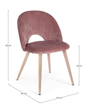 Sedia "Linzey" con gambe in acciaio verniciate effetto legno naturale, per arredo interno 53 x 60 x h 82 cm
