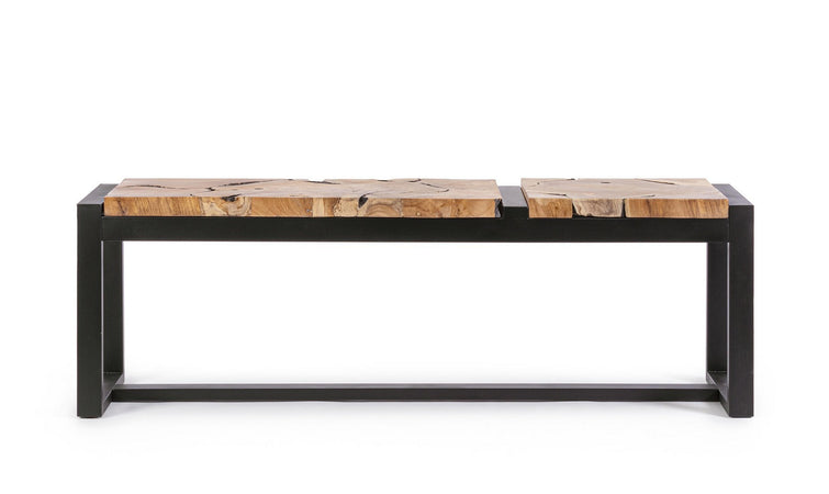 Panca "Elwood" per interno, con Piano In Radici Di Teak Originali, da 135x35x47h cm