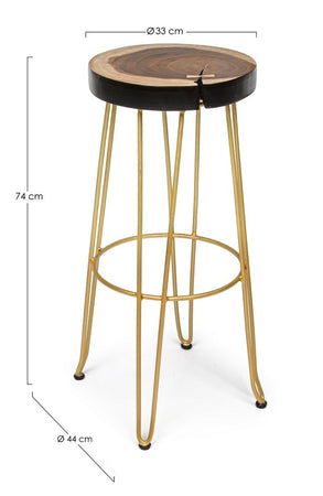 Sgabello da bar Rakel per interno, Seduta In Legno Mungur (Tronco), 33 x 33 x 74 cm