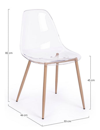 Sedia "Mandy" con gambe in acciaio verniciate effetto legno naturale, per arredo interno 53 x 46 x h 82 cm