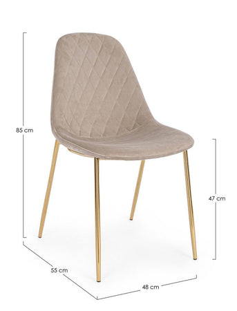 Sedia "Terry" con gambe in tubolare di acciaio con cromatura dorata, per arredo interno 48 x 55 x h 85 cm