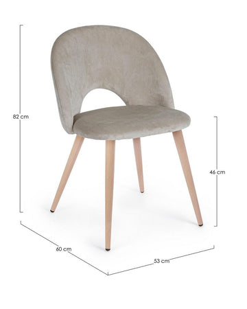 Sedia "Linzey" con gambe in acciaio verniciate effetto legno naturale, per arredo interno 53 x 60 x h 82 cm