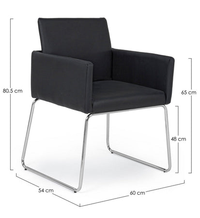 Sedia "Sixty Text" con struttura in acciaio e compensato, per arredo interno con braccioli, 60 x 54 x h 80,5 cm