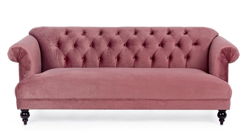 Divano in velluto 3 posti "Blossom" tipo Chester con piedi neri 193 cm