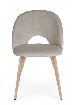 Sedia "Linzey" con gambe in acciaio verniciate effetto legno naturale, per arredo interno 53 x 60 x h 82 cm