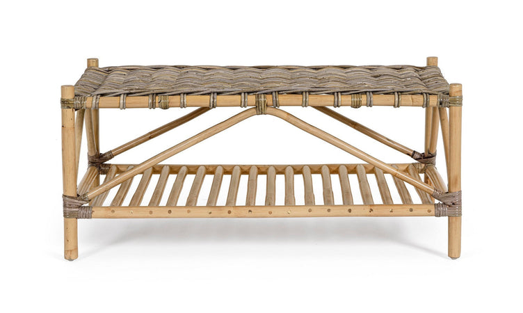 Tavolino "Tarifa" con due ripiani, struttura in rattan, intreccio in kubu da 96 x 56 cm