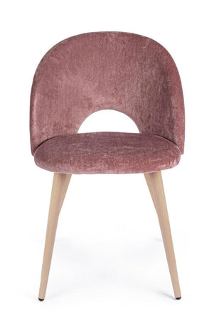 Sedia "Linzey" con gambe in acciaio verniciate effetto legno naturale, per arredo interno 53 x 60 x h 82 cm