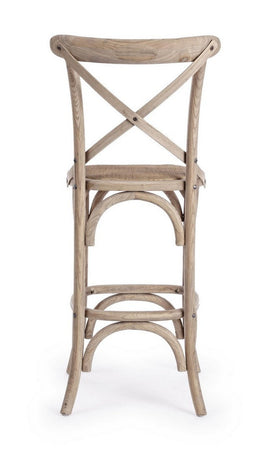 Sgabello da bar Cross per interno, Struttura In Legno Di Olmo, 50 x 52 x 118 cm
