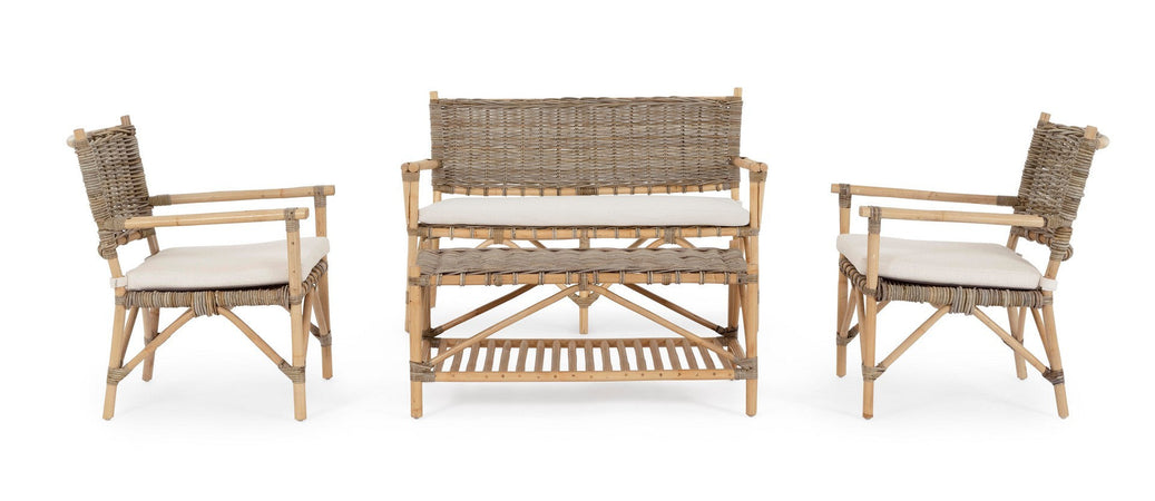 Tavolino "Tarifa" con due ripiani, struttura in rattan, intreccio in kubu da 96 x 56 cm