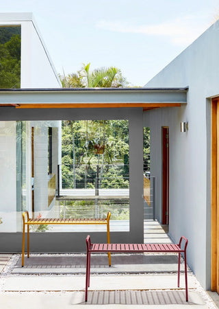 Panchina da giardino 2 posti "Dalya" in acciaio trattato per esterno, impilabile