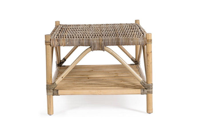 Tavolino "Tarifa" con due ripiani, struttura in rattan, intreccio in kubu da 96 x 56 cm