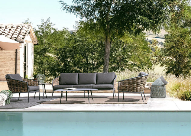 Tavolino ovale "Ridley" con struttura in alluminio per esterno e giardino, resistente